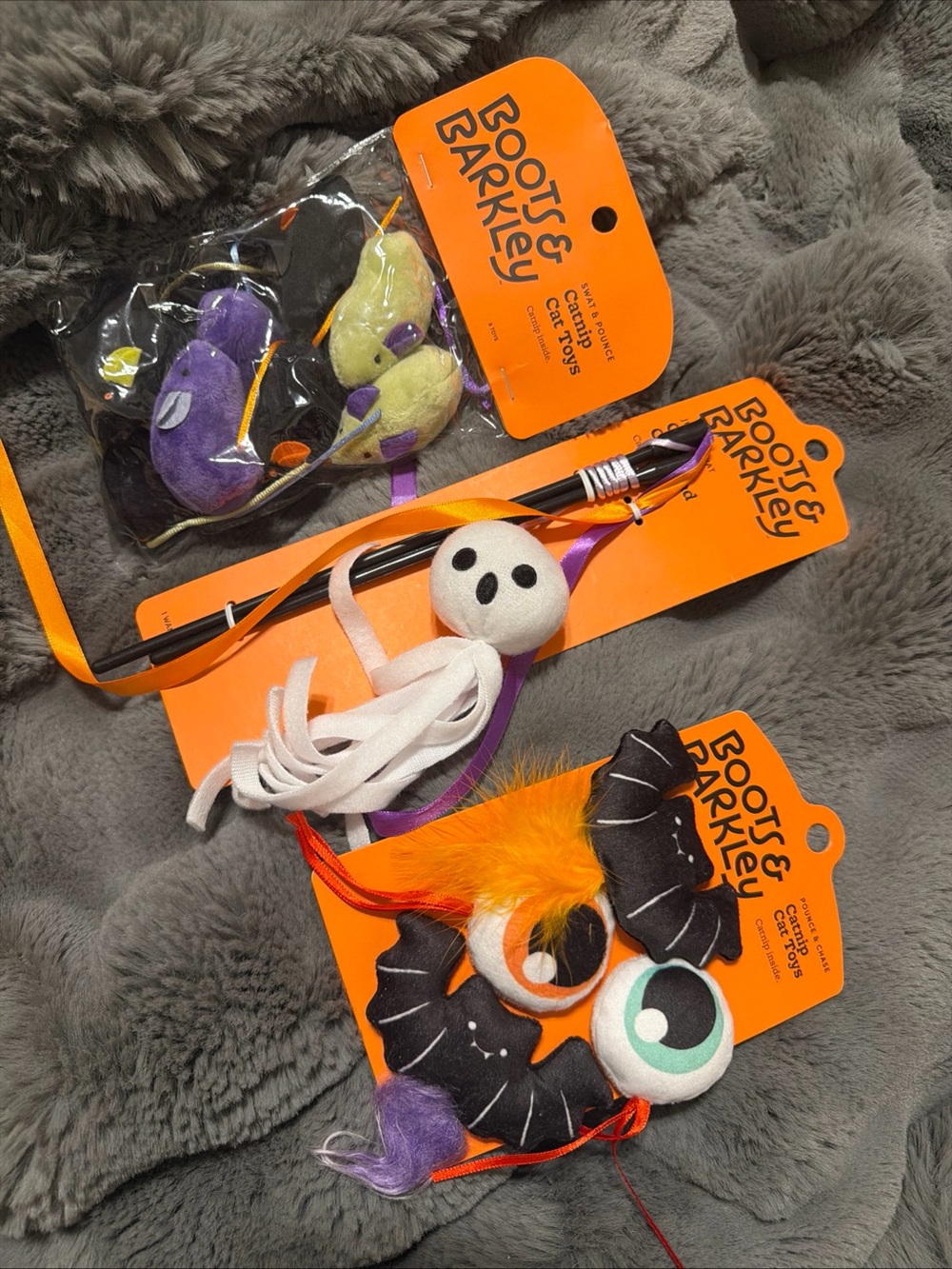 3 Boots & Barkley Halloween Catnip Cat Toys Lot Mice Swat Pounce Chase Dd